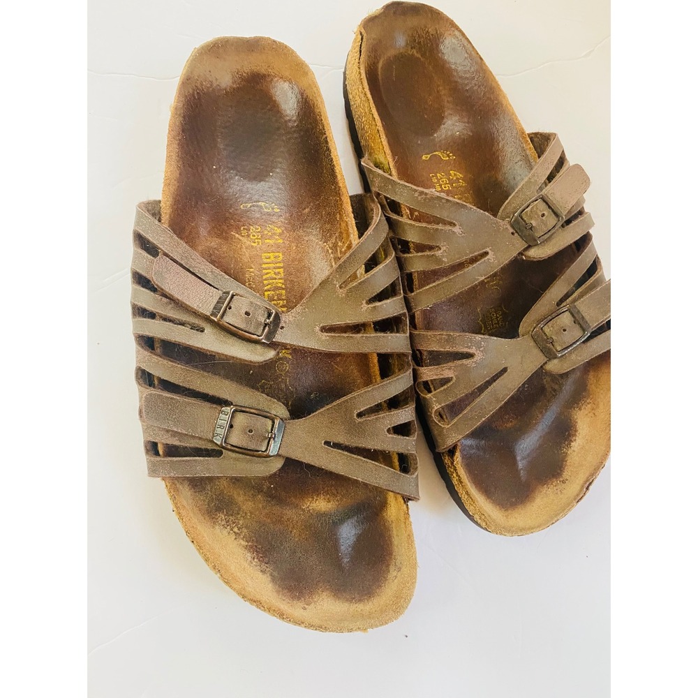 Birkenstock Granada Oiled Leather Sandals Brown Strappy Buckle Slides Womens10